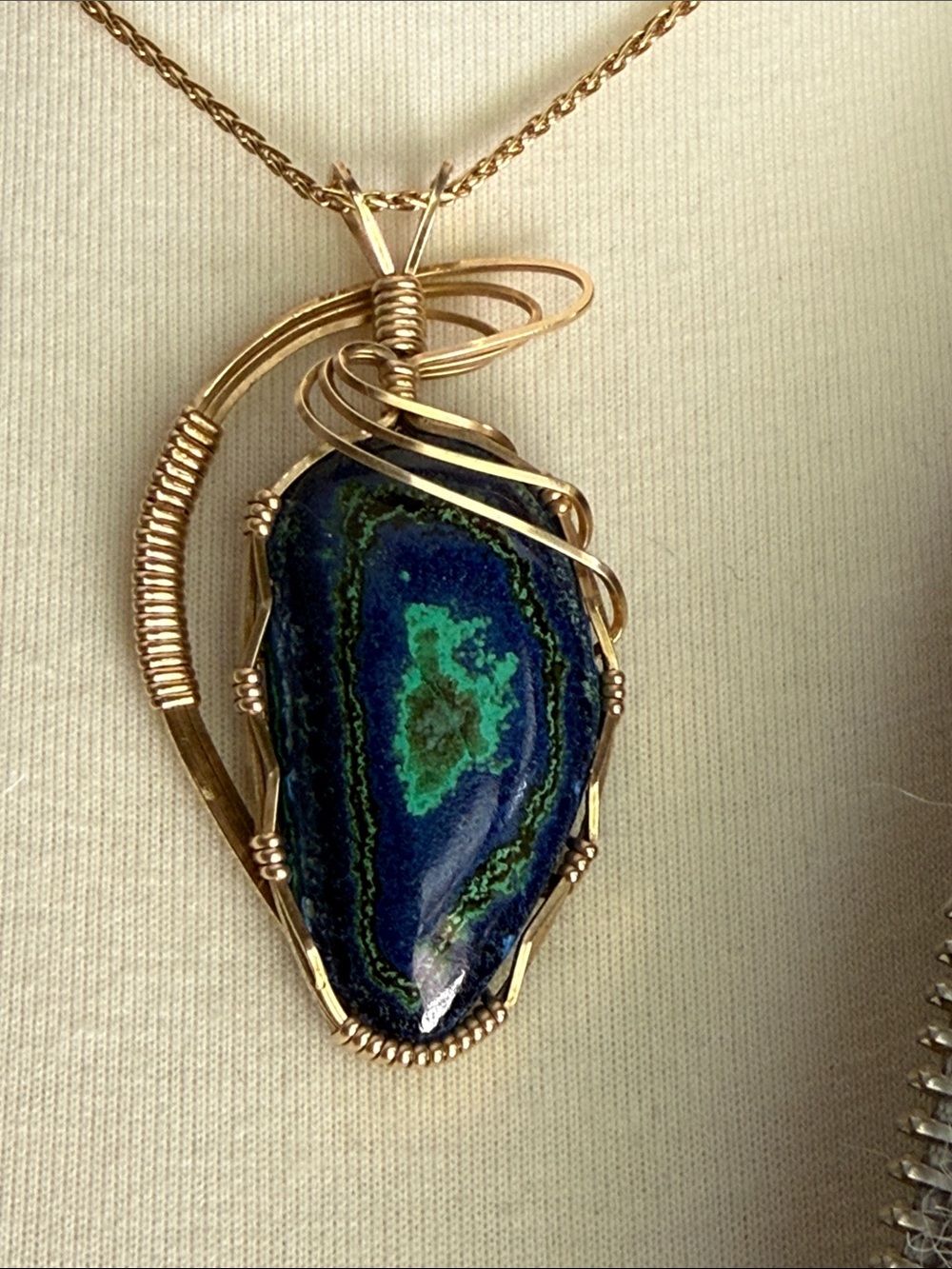 Gold Wire-Wrapped Azurite Malachite Pendant